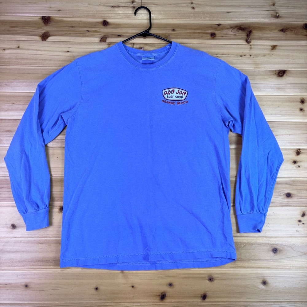 Ron Jon Surf Shop T-Shirt Mens Medium Blue Orange Beach Long Sleeve Tee Shirt